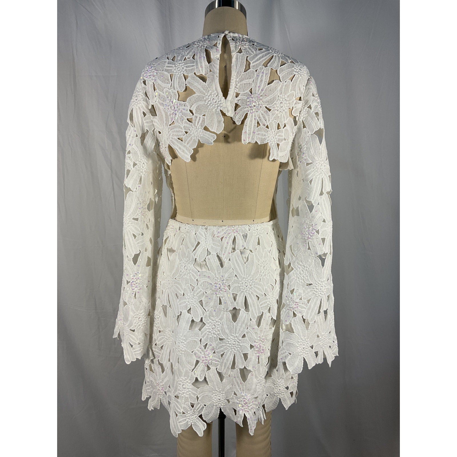 Rococo Sand 'Celia' White Sequin Back Cut Out Short Dress Size M