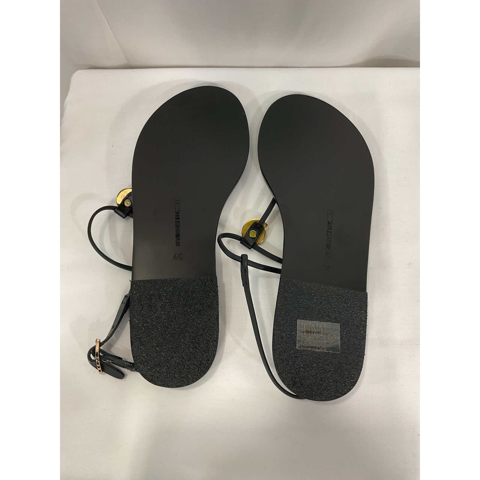 Ancient Greek 'Dimitra' Black Embellished Leather Sandals Size 10 - NWT