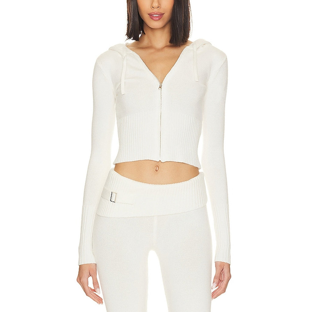 Frankies Bikinis 'Aimee' Ivory Viscose Cloud Knit Hoodie Size L - NWT