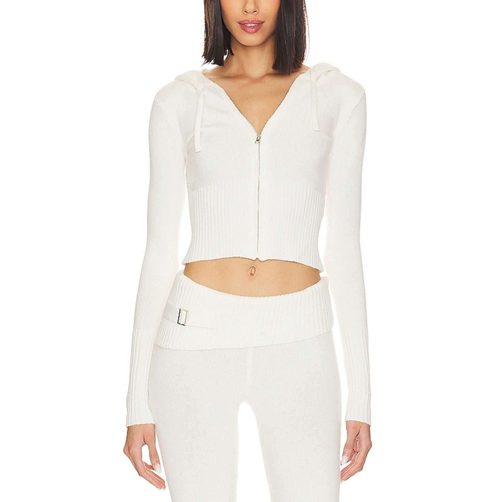 Frankies Bikinis 'Aimee' Ivory Viscose Cloud Knit Hoodie Size L - NWT