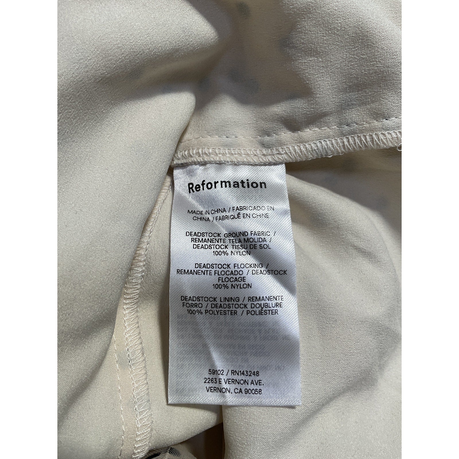 Reformation 'Harlyn' Cream Nylon Dress Size 4