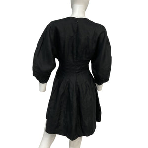 Faithfull The Brand Puff Sleeve Black Soleil Mini Dress Size S