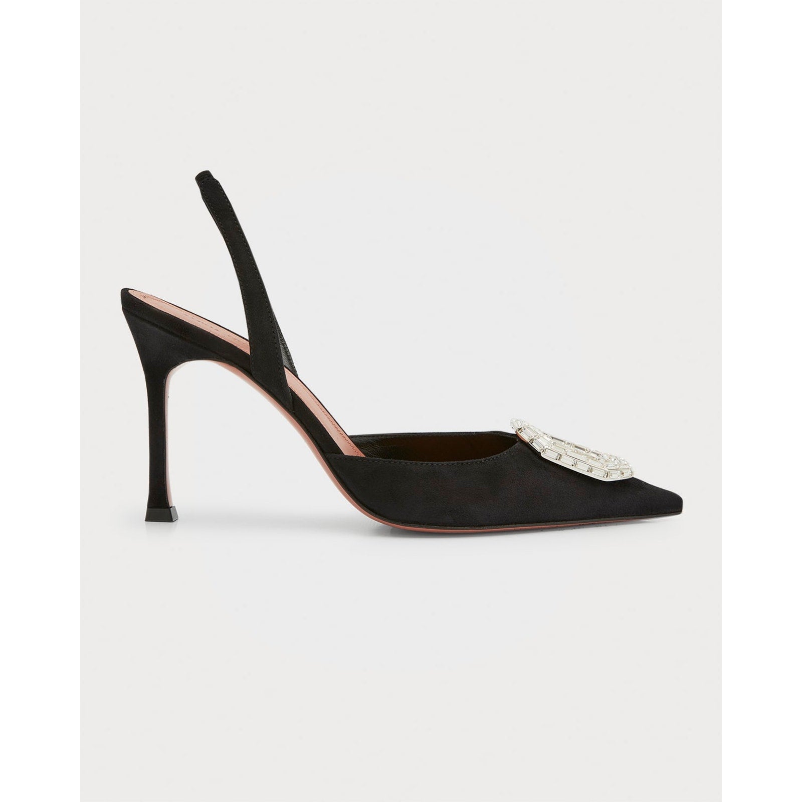 Amina Muaddi '90mm' Black 'Camelia' Crystal Buckle Sling Stiletto Heel Size 7