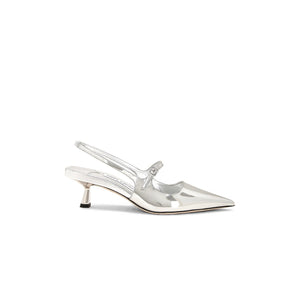 Jimmy Choo 'Didi 45' Silver Leather Metal Leather Slingback Pump Size IT 38.5 / US 8.5