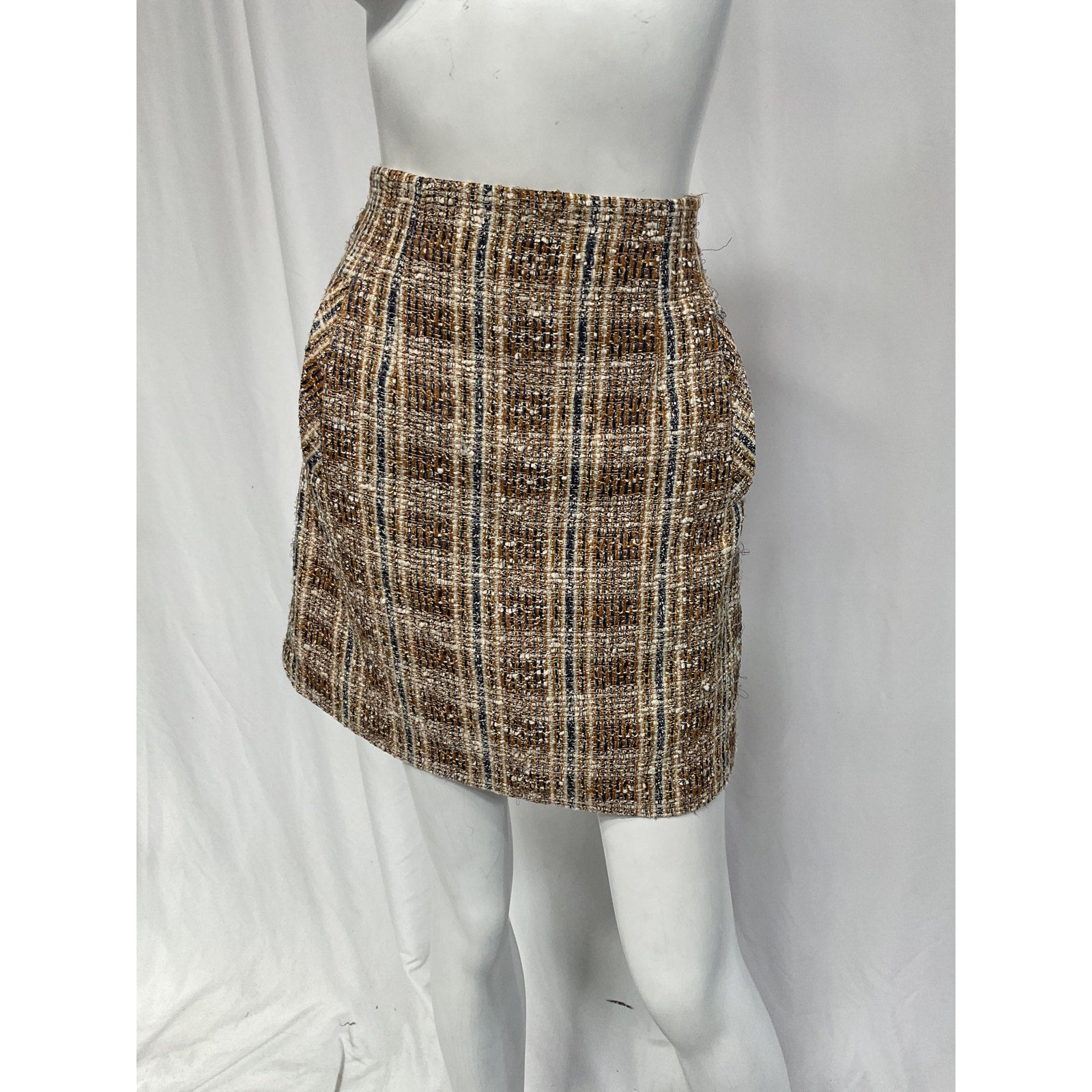 Veronica Beard 'Roman' Brown Checked Boucl�-Tweed Mini Skirt Size XS