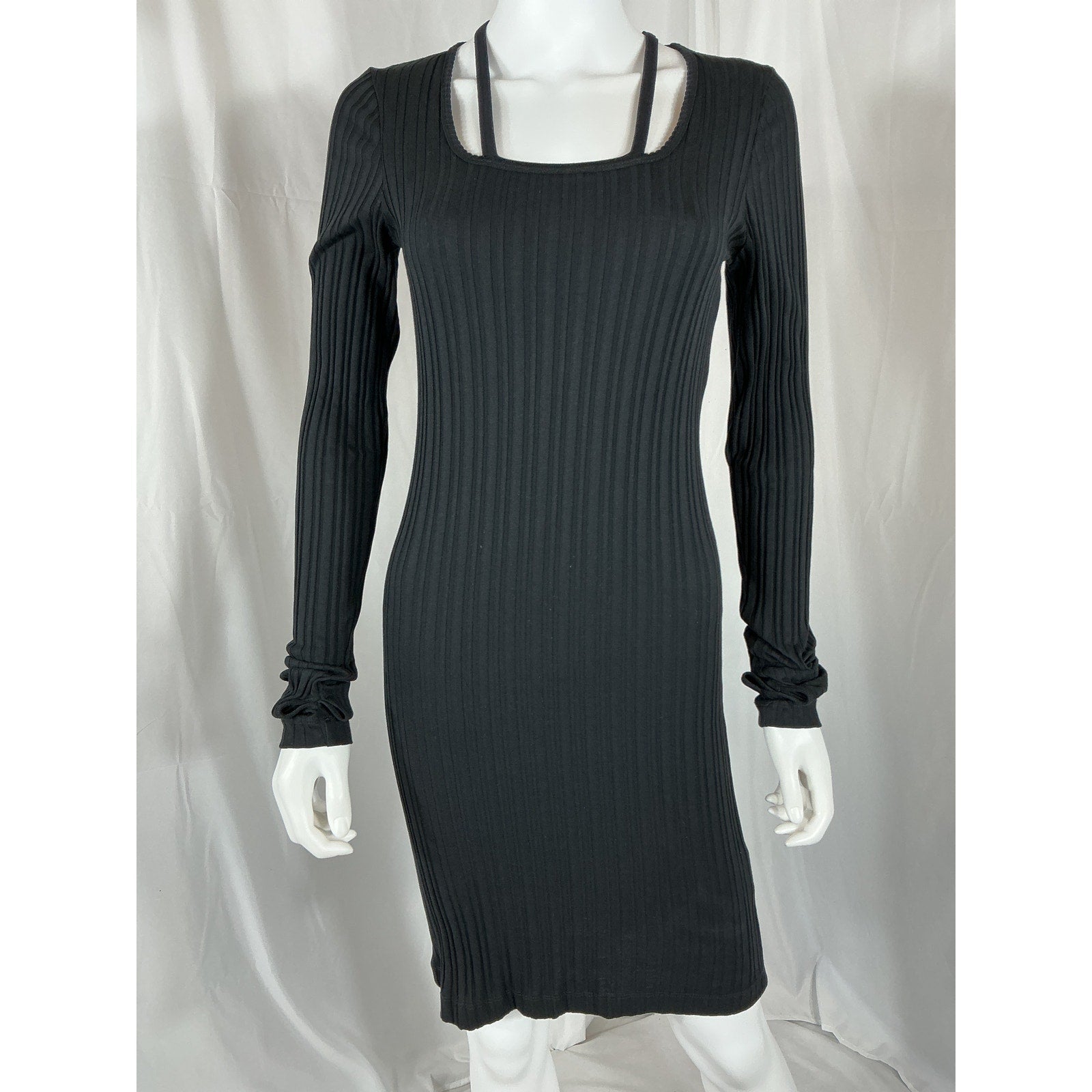Helmut Lang Cutout Black Cotton Ribbed Cotton-Jersey Mini Dress Size XS