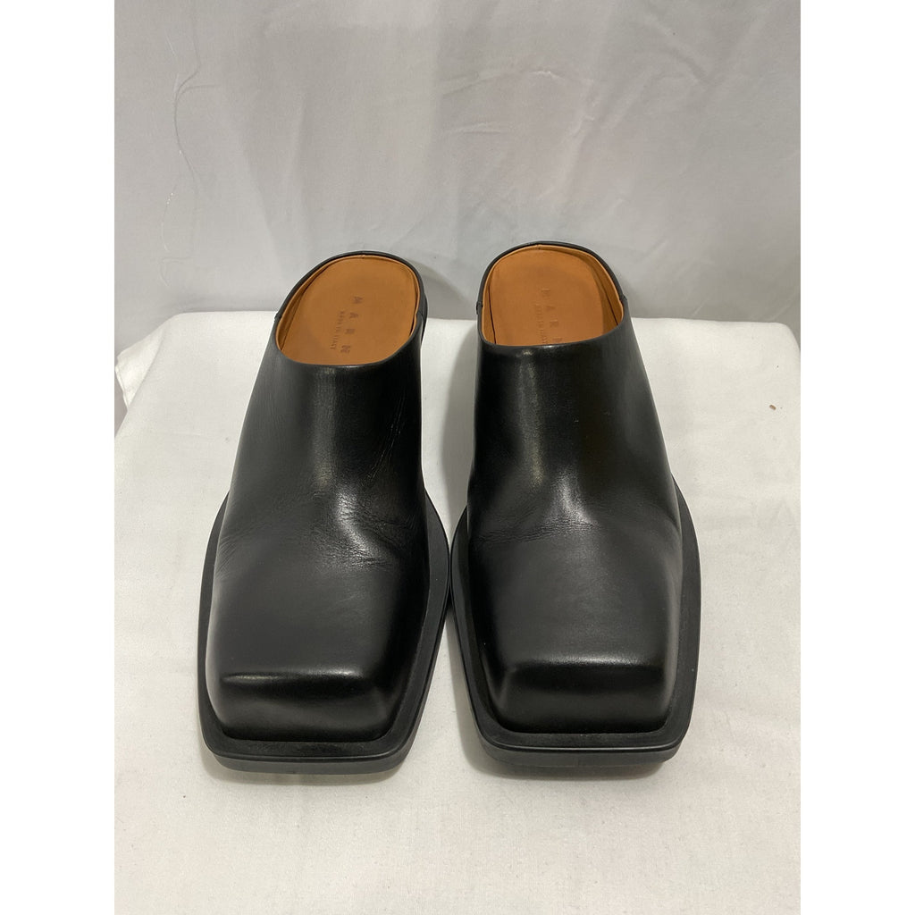Marni 'Sabot' Black Leather Square Toe Clog Size 9