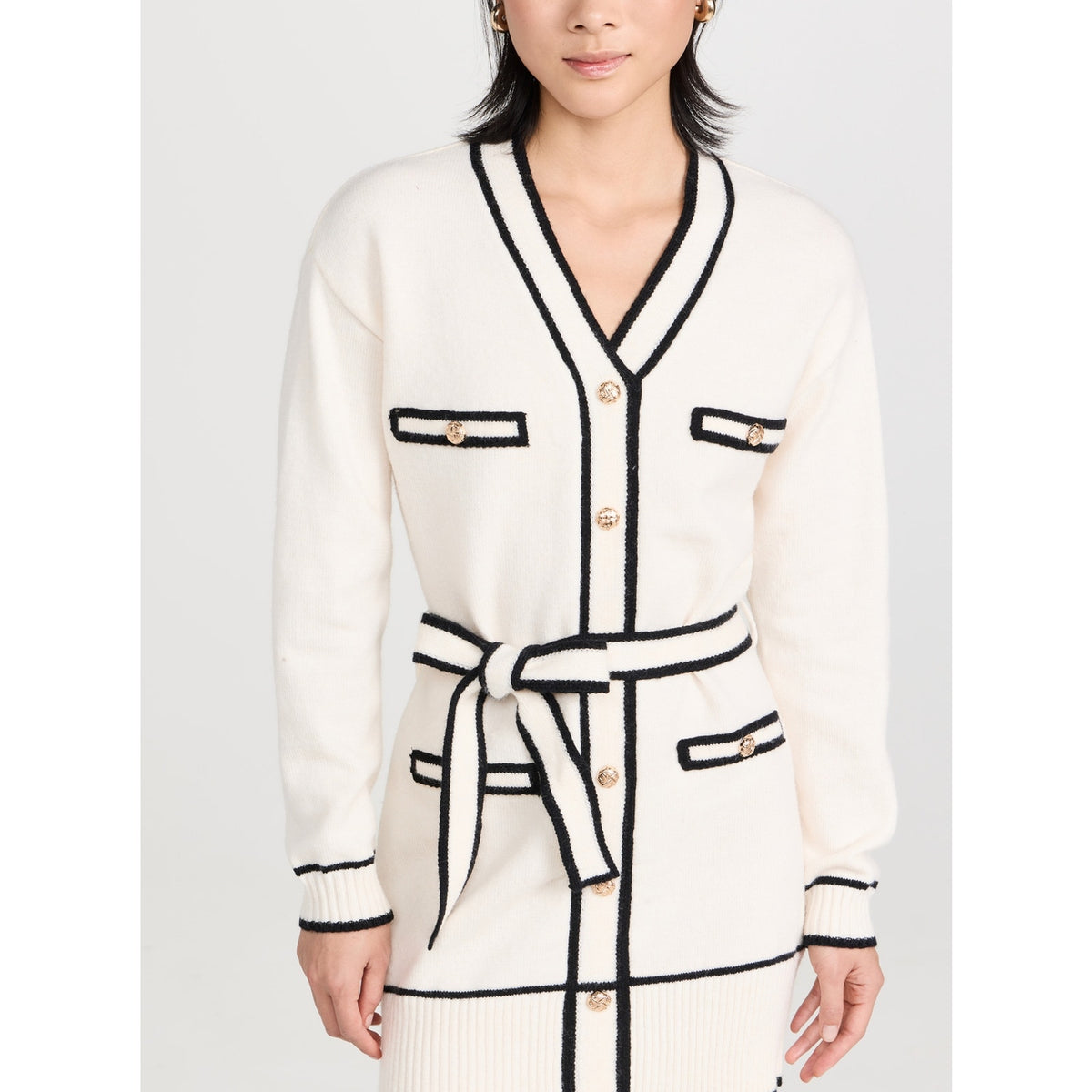 Line & Dot 'Jamie' White V Neck Long Sleeve Sweater Dress Size M