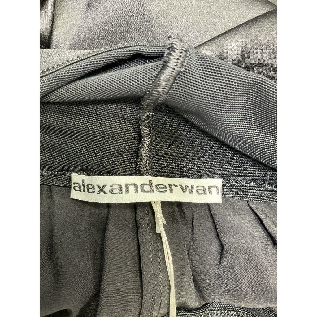 Alexander Wang Black Silk Mesh-Paneled Charmeuse Wide-Leg Pants Size M - NWT