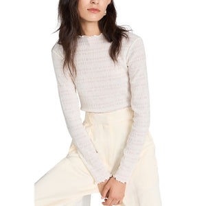 Vince Beige Polyester Long Sleeve Smocked Top Size L