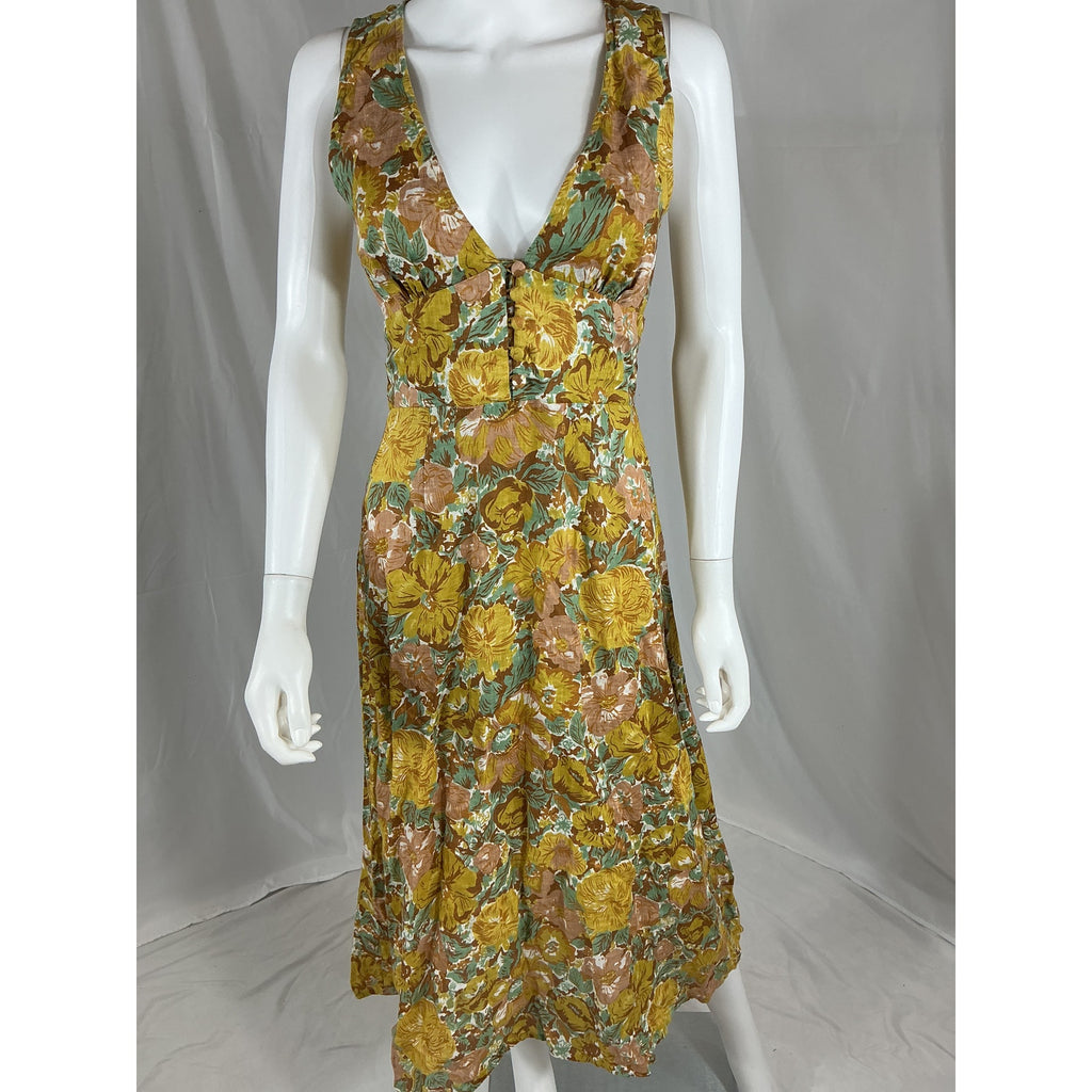 Faithfull The Brand 'Venere' Yellow Linen Midi Dress Size S