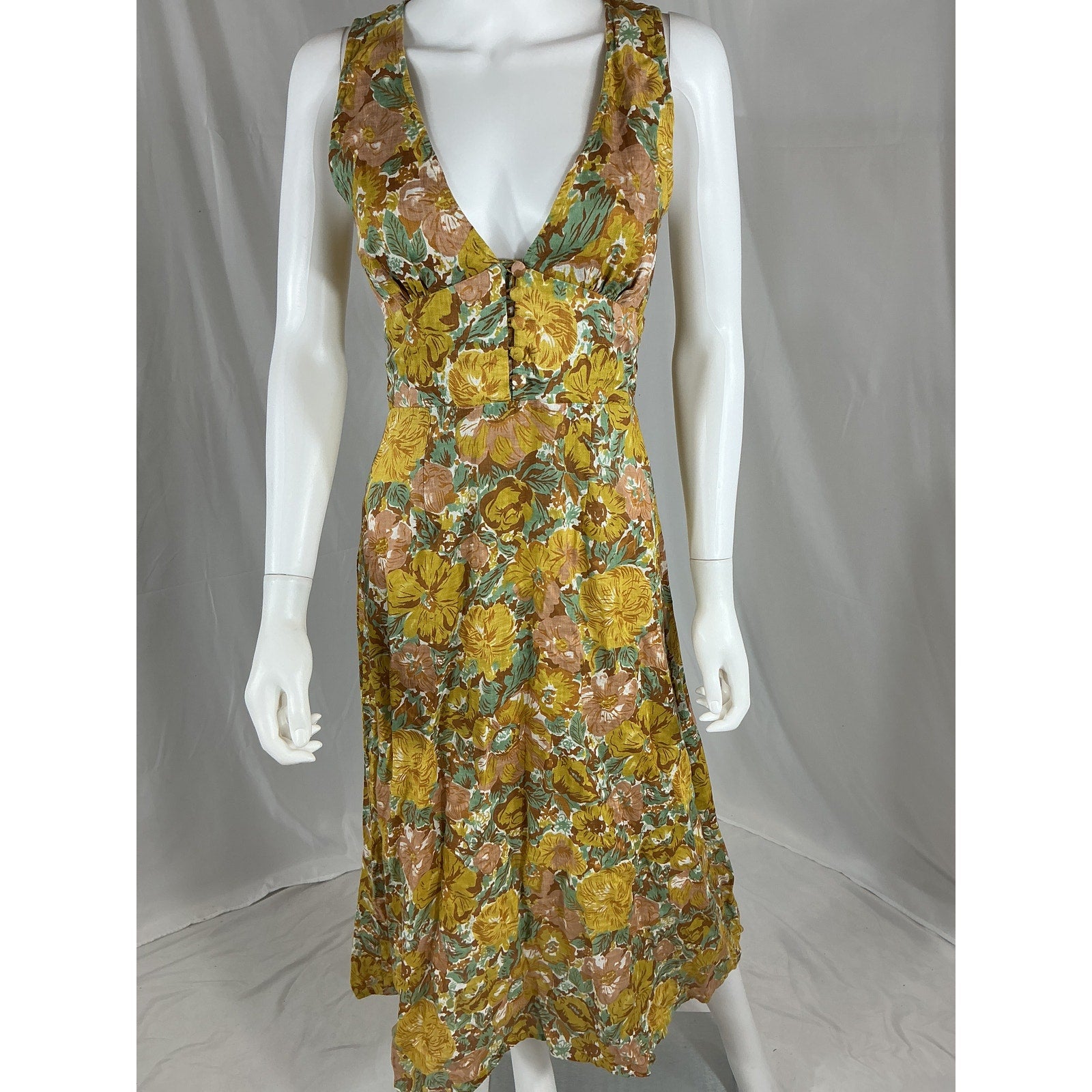 Faithfull The Brand 'Venere' Yellow Linen Midi Dress Size S