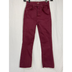 Mother 'The Tripper' Red Cotton High Rise Ankle Fray Flare Jeans Size 25