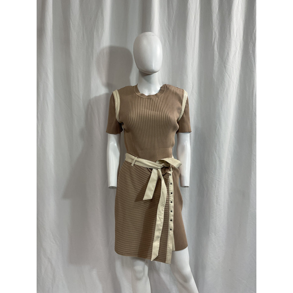 Simkhai 'Hardin' Beige Faux Leather Rib Belted Dress Size M