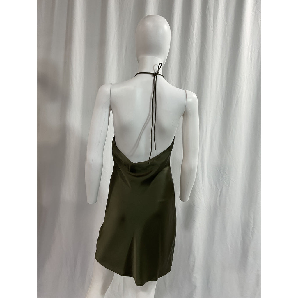 Anine Bing 'Leanne' Green Satin Halterneck Mini Dress Size S