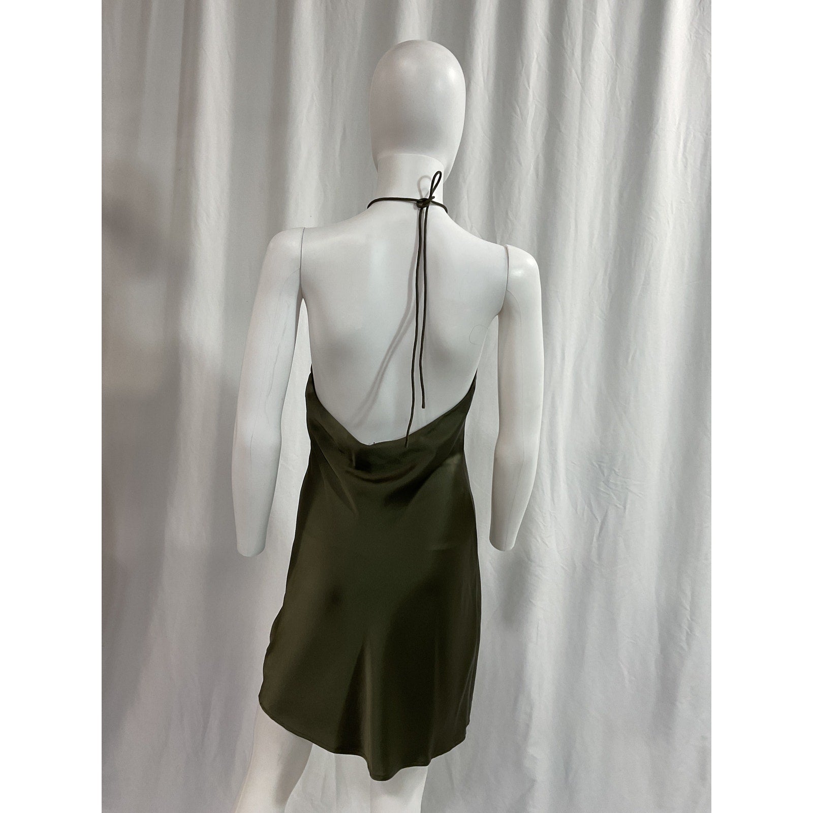 Anine Bing 'Leanne' Green Satin Halterneck Mini Dress Size S