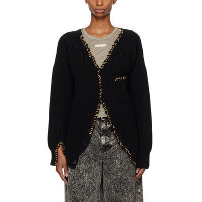 Marni Ribbed Black Whipstitch V-Neck Cardigan Size 48