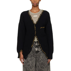 Marni Ribbed Black Whipstitch V-Neck Cardigan Size 48
