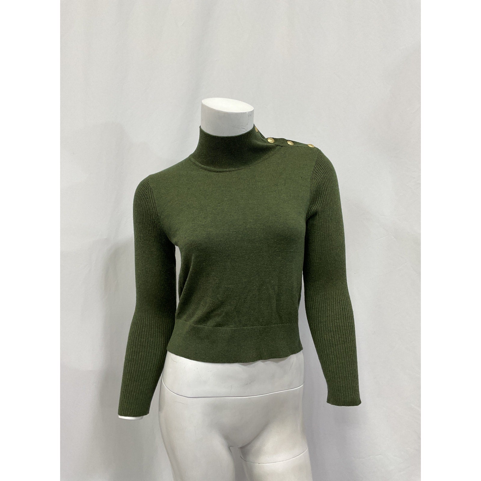 L'Agence 'Kamdyn' Green Cropped Mock-Neck Long Sleeve Sweater Size M