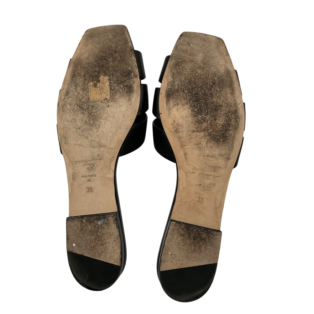 Saint Laurent 'Tribute' Black Leather Slides Size 8
