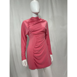 Acler 'Fulham' Pink Draped Turtleneck Long Sleeve Minidress Size 6