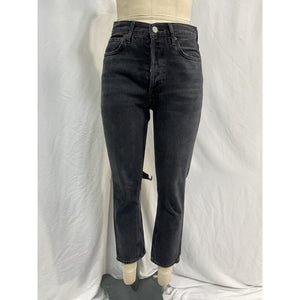 Agolde 'Riley' Black Cotton High Rise Straight Crop Denim Jean Size 25