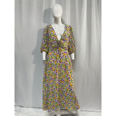 Nicholas Green Floral Print Three Quarter Sleeve V Neck Long Dress Size 4