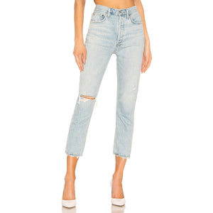 Agolde 'Riley' Blue Cotton High Rise Straight Crop Denim Jean Size 23
