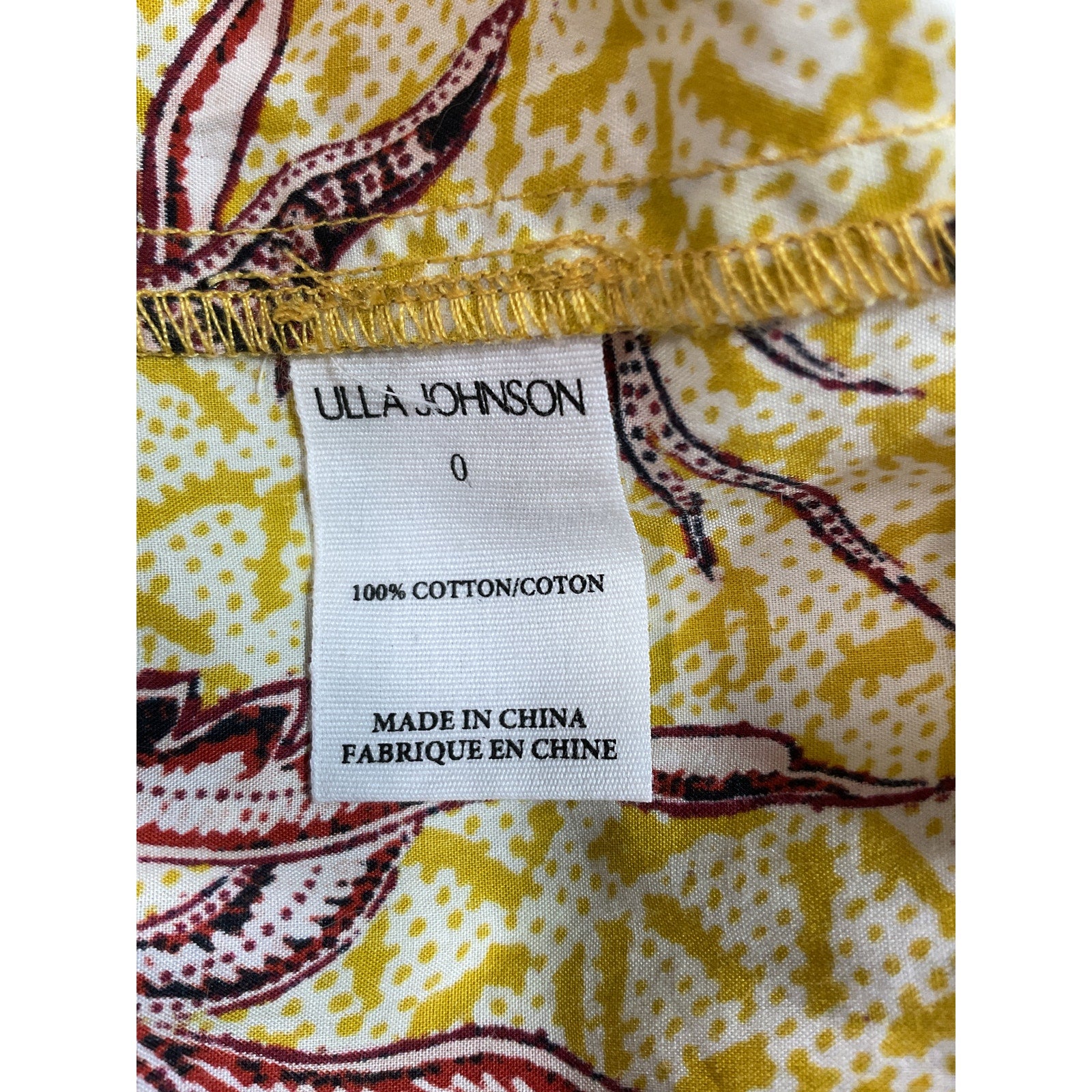Ulla Johnson 'Evelyn' Yellow Puff Sleeve Poplin Top Size 0