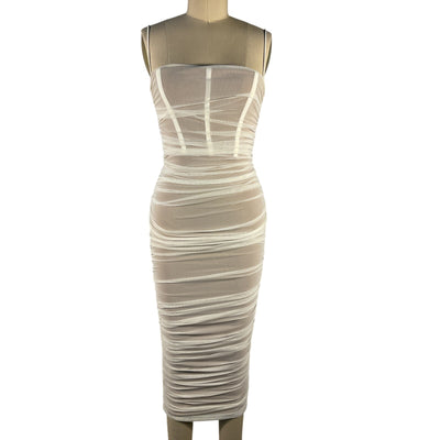 Nookie Ruched White Mecca Midi Dress Size S