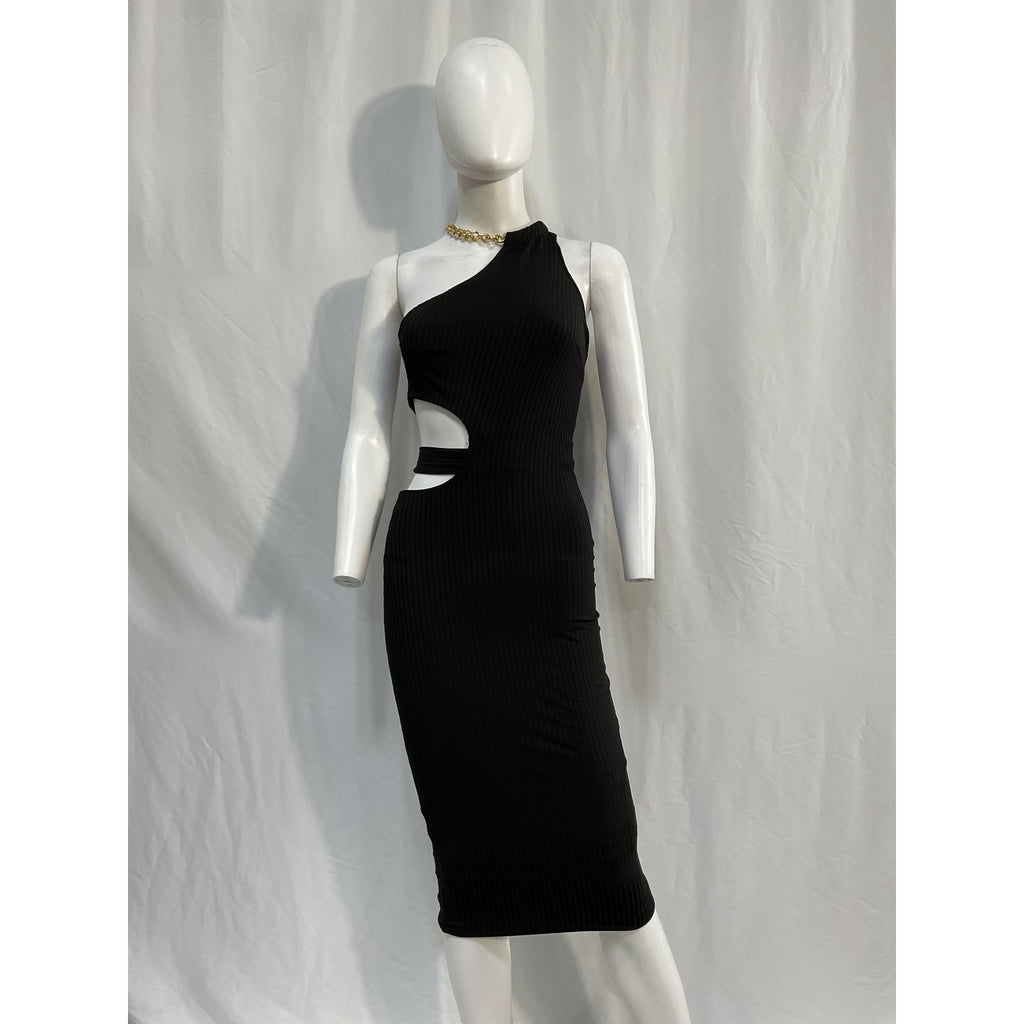 Michael Costello 'Scout' Black Polyester Midi Dress Size XXS