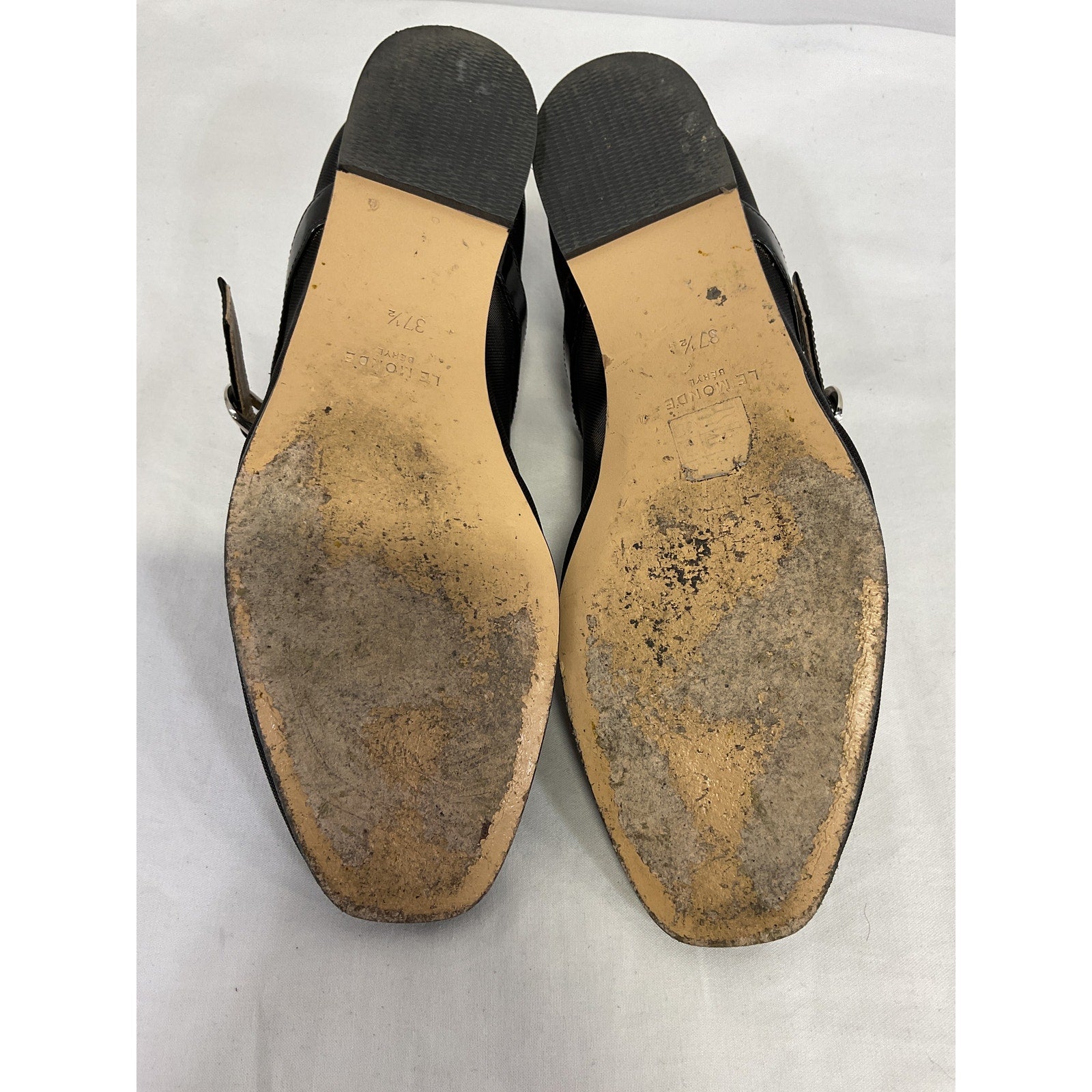Le Monde Beryl Patent Leather-Trimmed Black Leather Mesh Flats Size 7.5