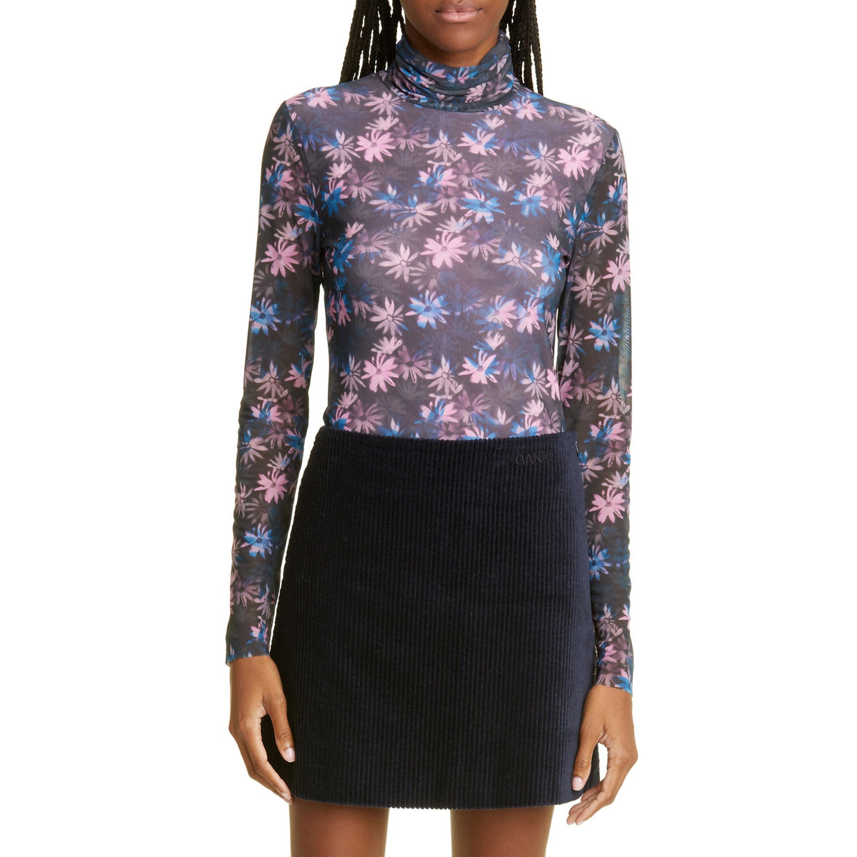 Ganni 'Organic' Navy Organic Cotton Corduroy Mini Skirt Size 2