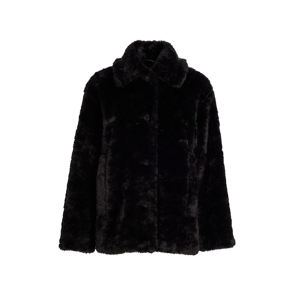 Proenza Schouler Label Black Modacrylic Faux Fur Peacoat Size S