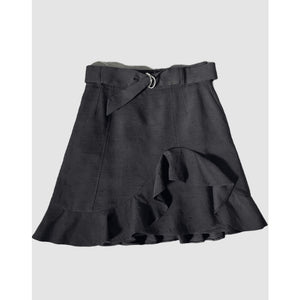 Sandro 'Amy' Black Belted Ruffled Slub Woven Mini Skirt Size 1