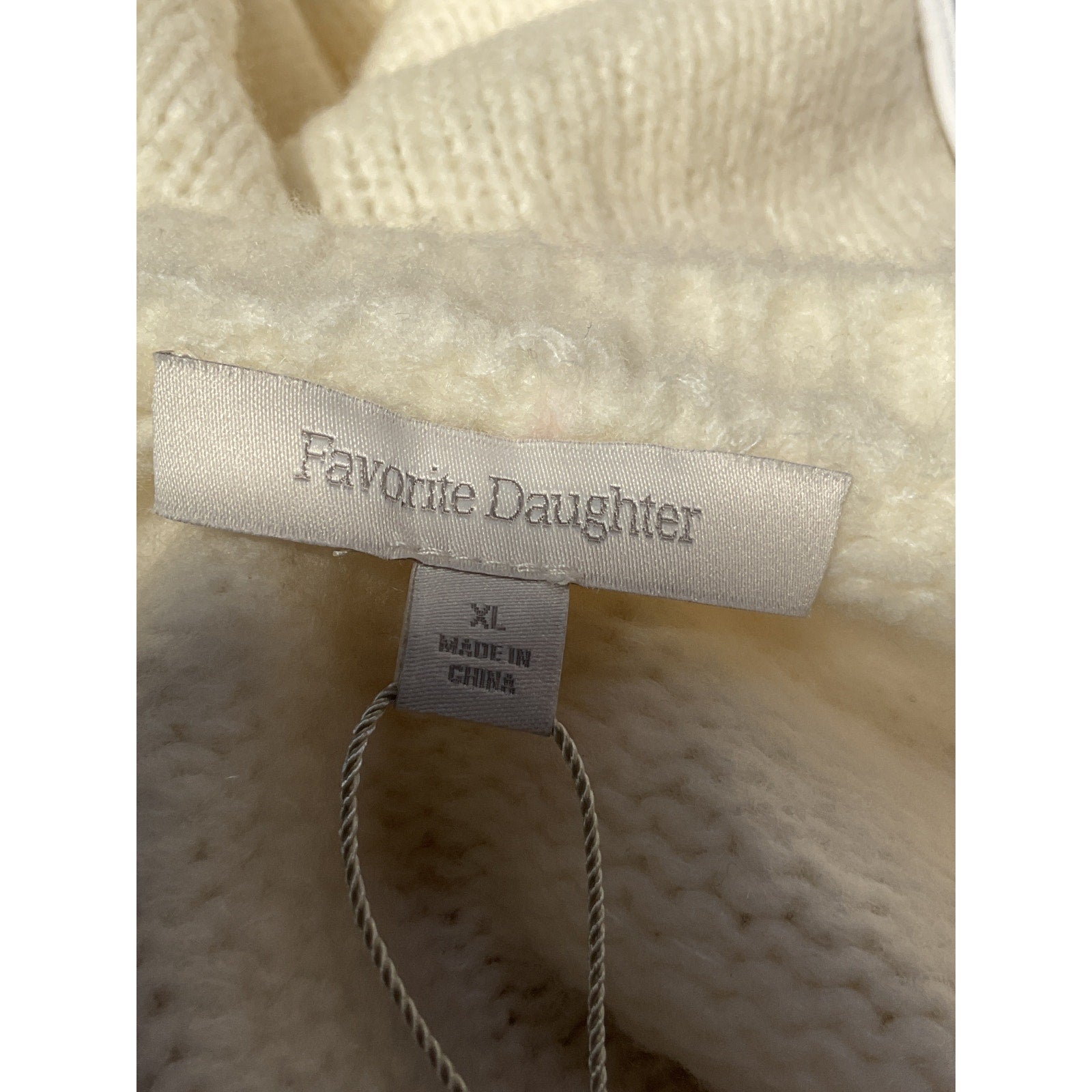Favorite Daughter 'The Winter William' White Merino Wool Blend V Neck Sweater Size XL
