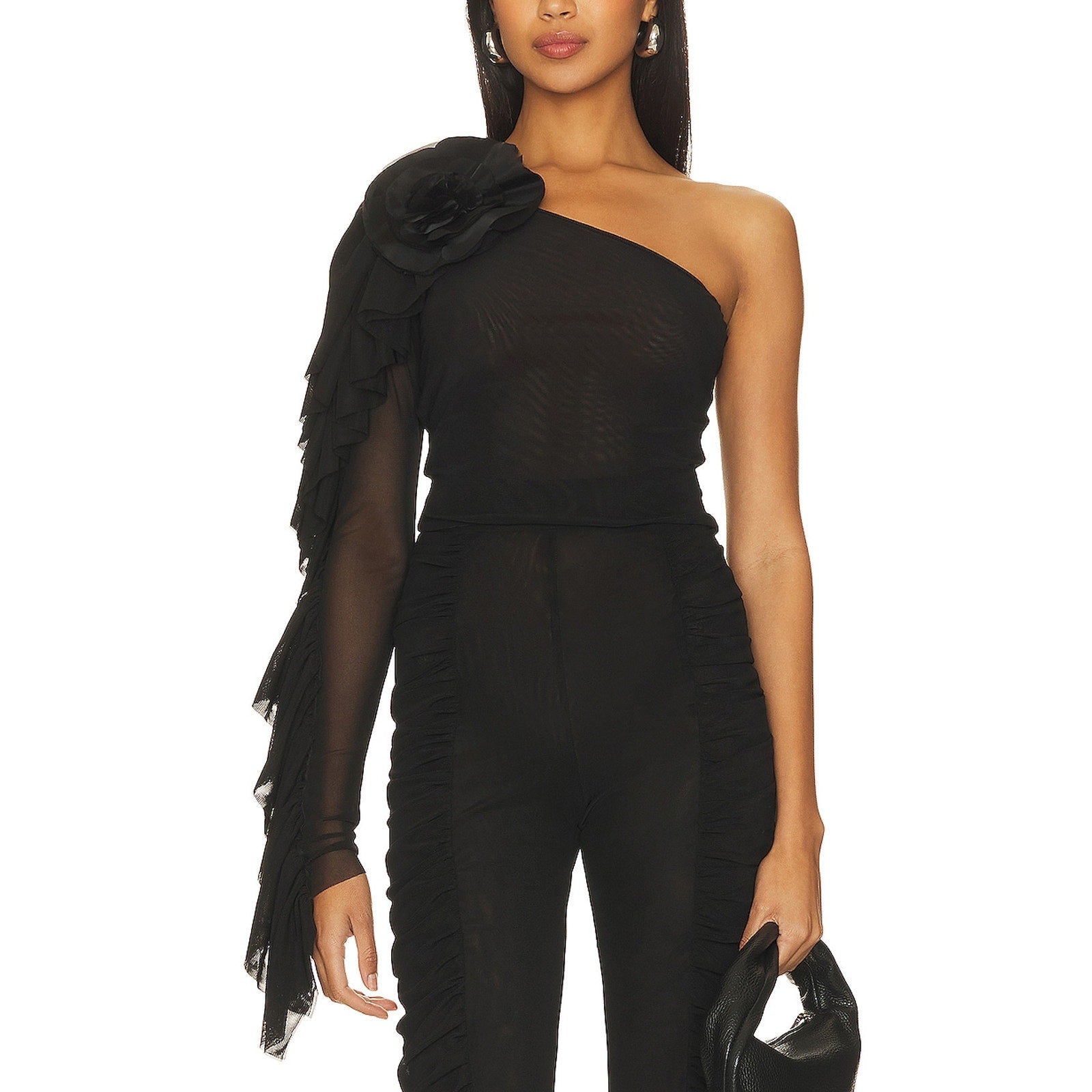 Just Bee Queen 'Pia' Black One Shoulder Top Size XS