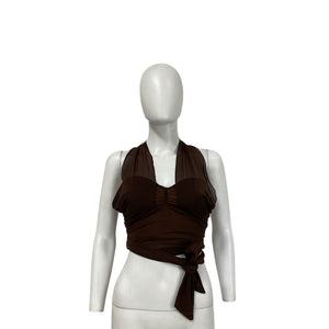Majorelle 'Charlize' Brown Nylon Halter Top Size XS