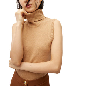 Veronica Beard Luxurious Tan Mazzy Cashmere Shell Sleeveless Turtleneck Size L