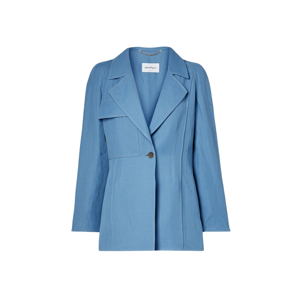 Ferragamo 'Twill' Blue Viscose Blazer Size 46