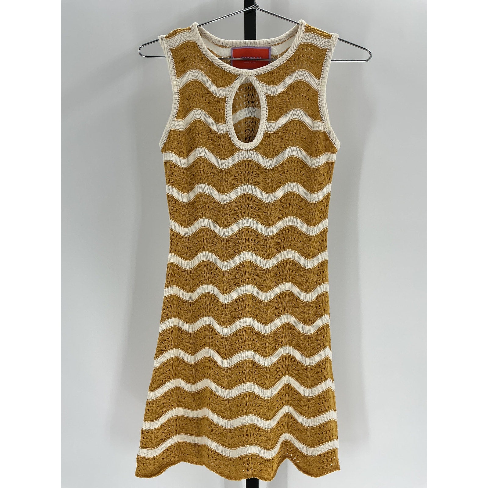 La Doublej 'Wavy' Tan Cotton Crochet Mini Dress Size XS