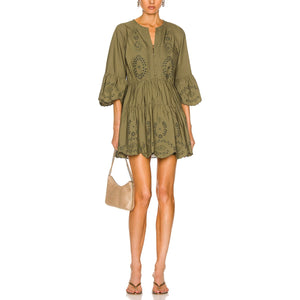 Self-Portrait 'Broderie' Green Organic Cotton Mini Dress Size 4