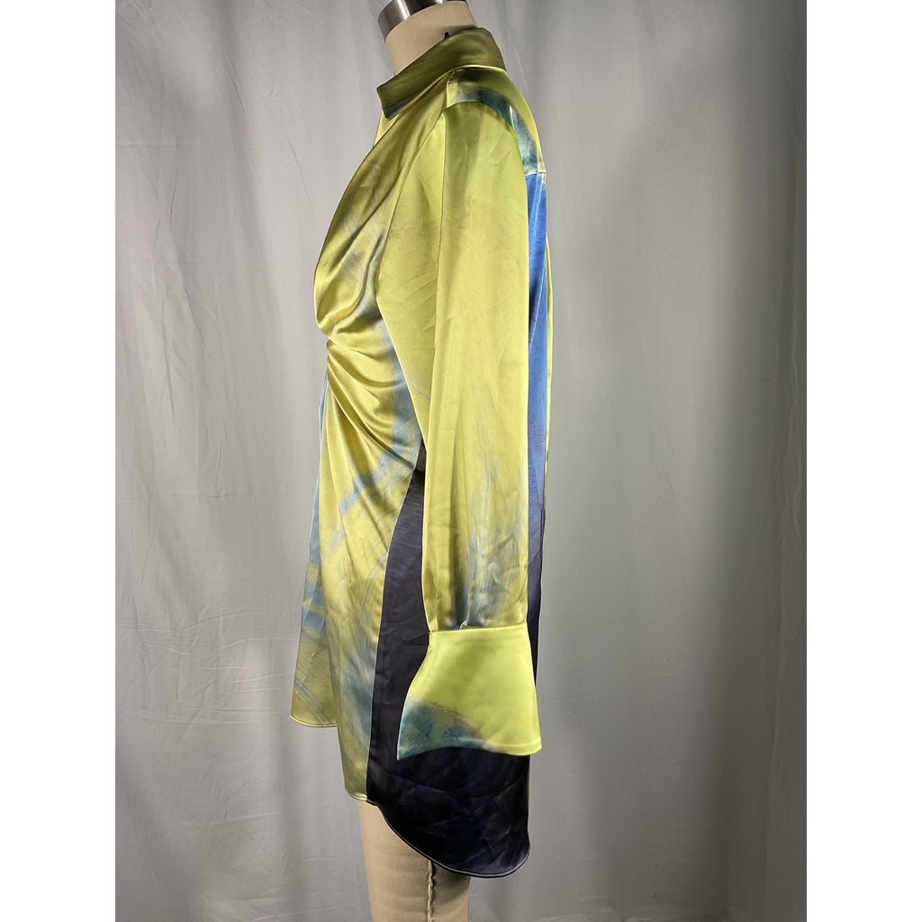Simkhai 'Roma' Blue Print Draped Front Long Sleeve Mini Dress Size 0