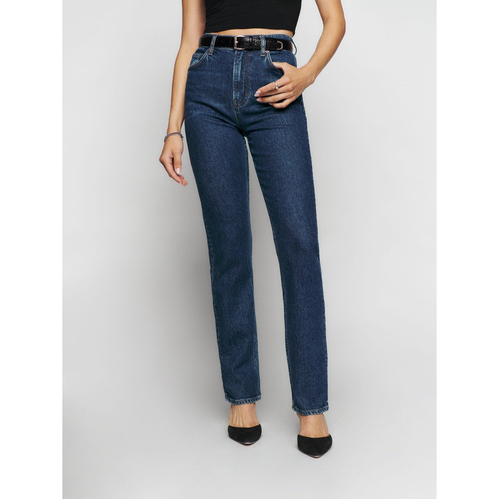 Reformation 'Liza' Blue Cotton Ultra High Rise Straight Jeans Size 28