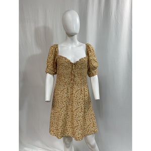 Faithfull The Brand 'Dulcia' Tan Bow Detail Mini Dress Size XL