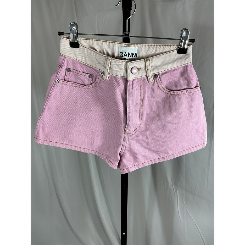 Ganni 'Overdyed' Pink Cotton Cutline Denim Short Size 25