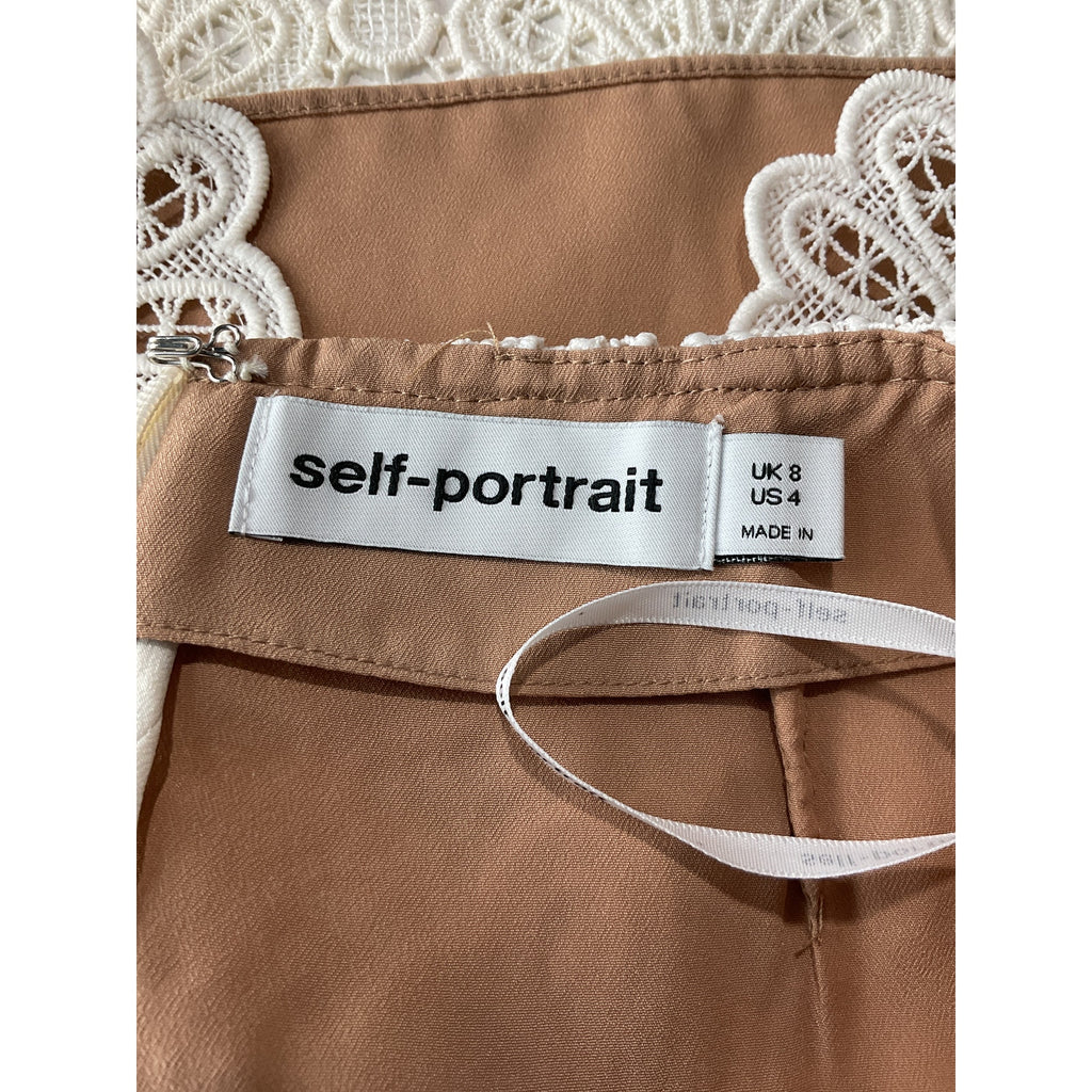 Self-Portrait Ivory Polyester Crystal-Embellished Guipure Lace Mini Skirt Size 4