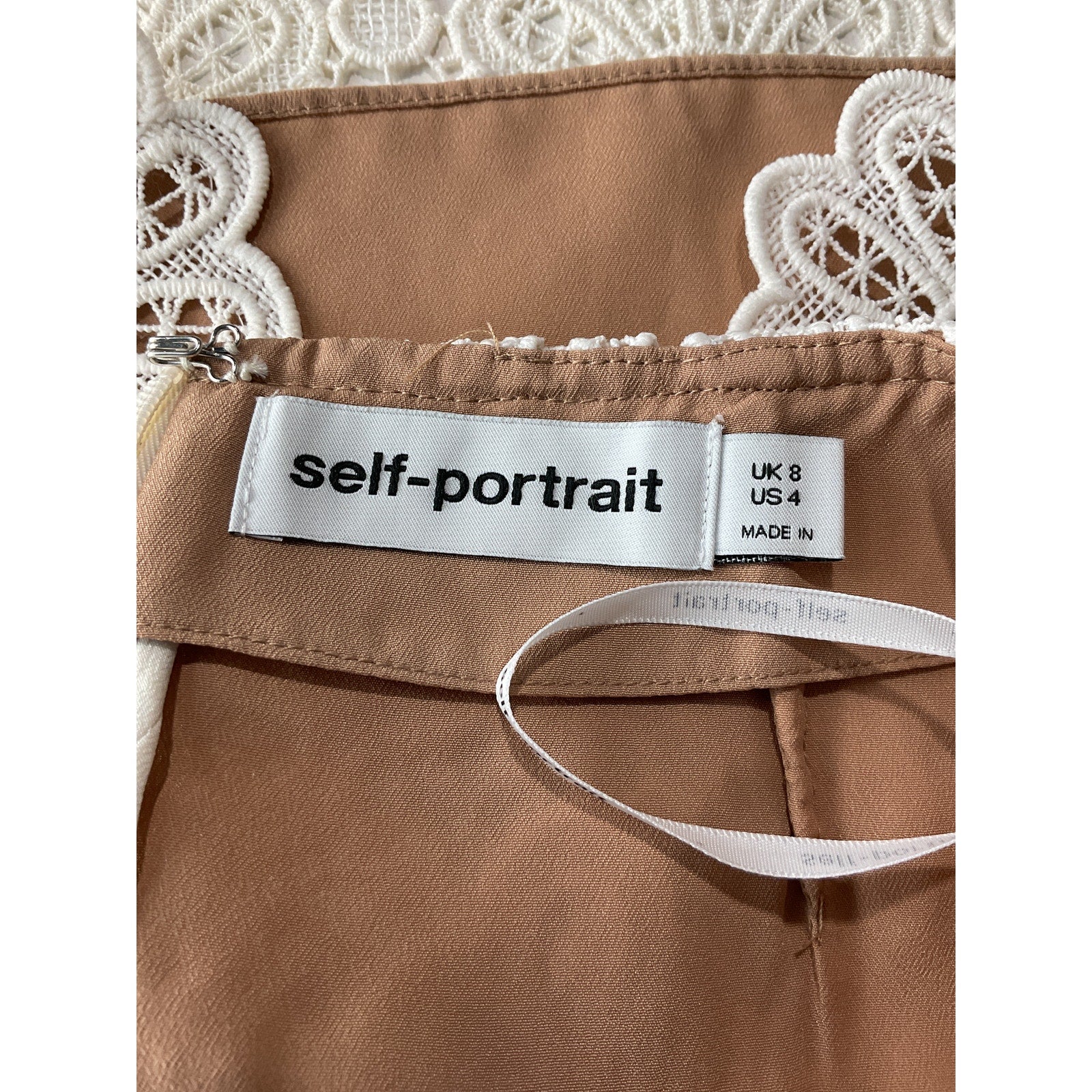 Self-Portrait Ivory Polyester Crystal-Embellished Guipure Lace Mini Skirt Size 4