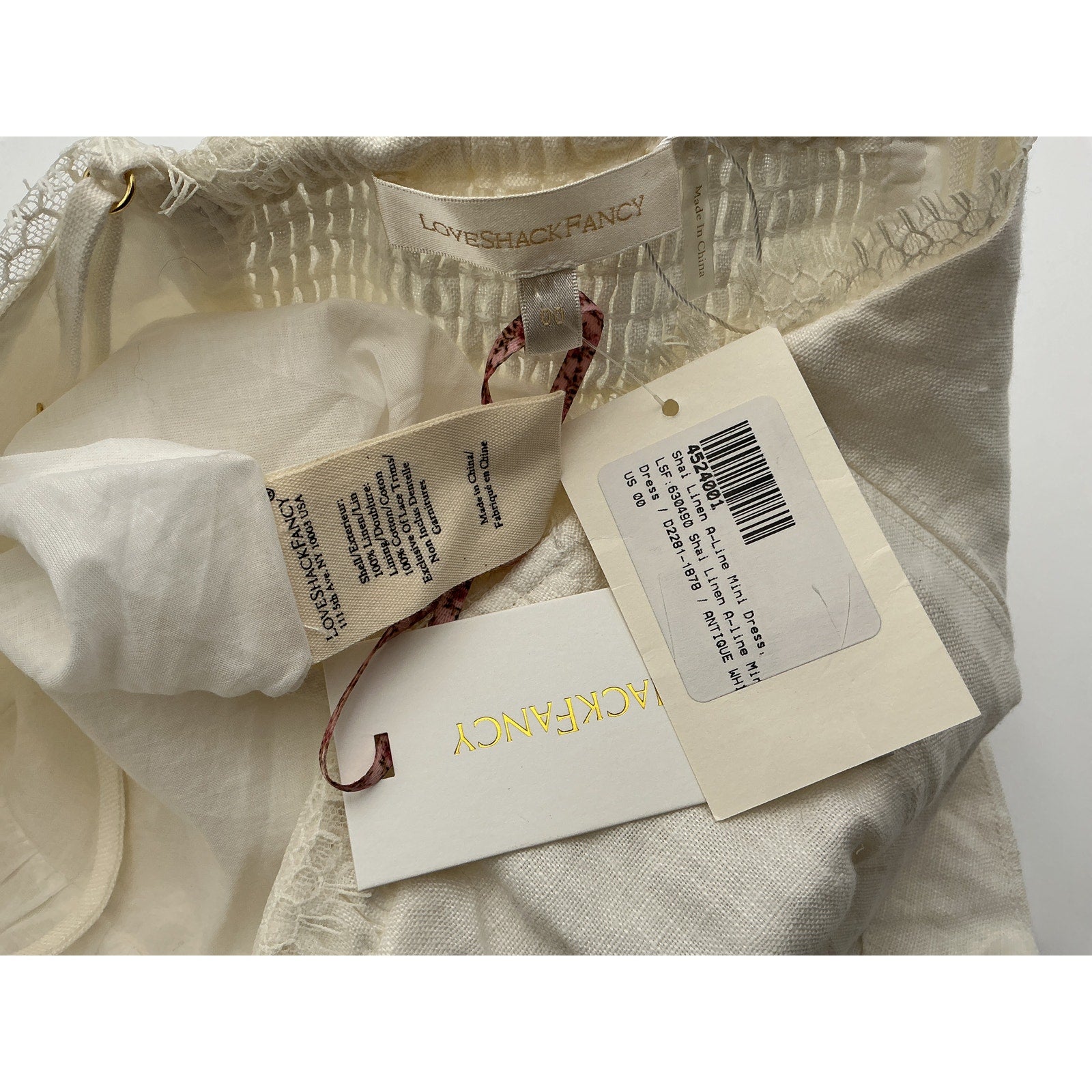 Loveshackfancy 'Shai' Cream Linen A-Line Mini Dress Size 00 - NWT