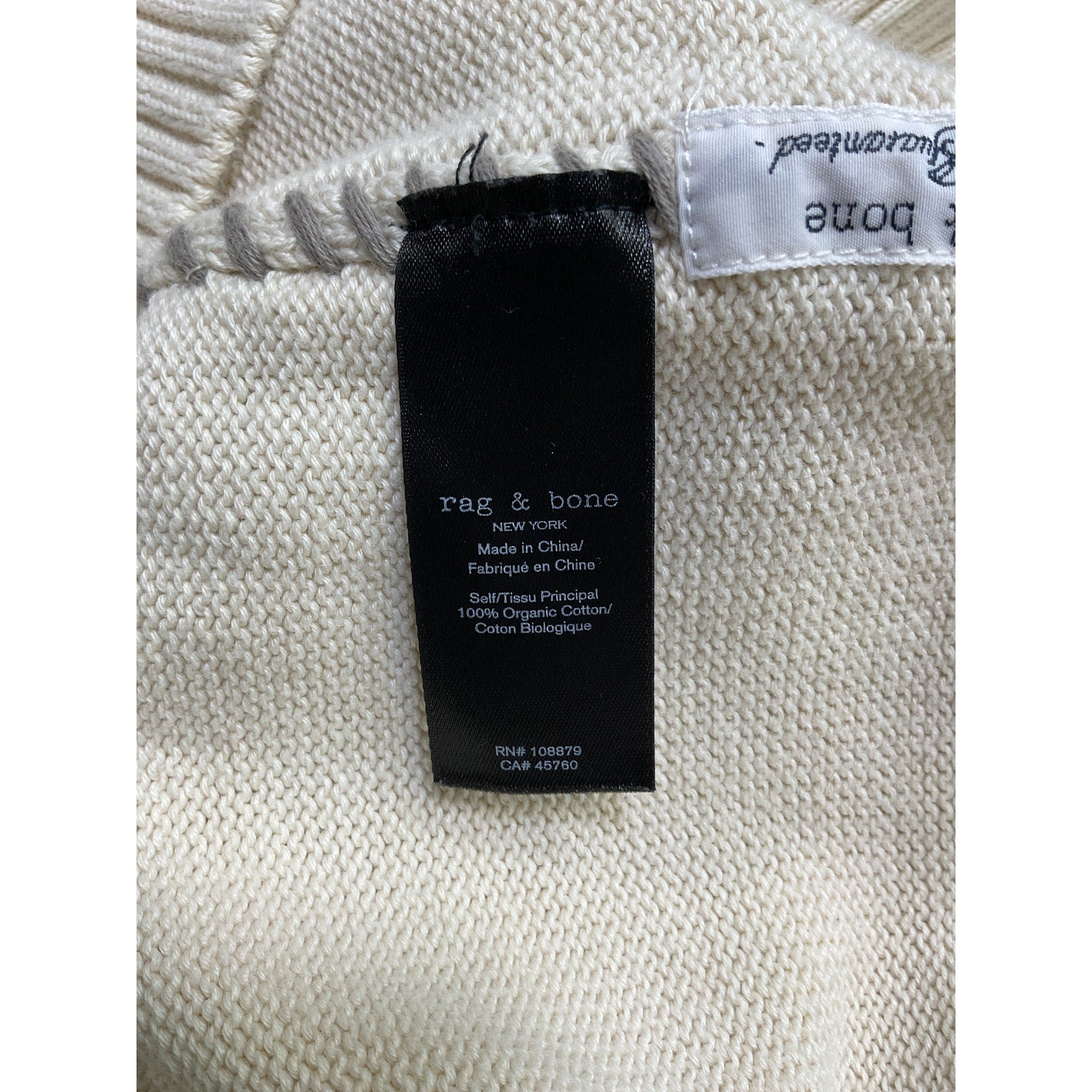 Rag & Bone 'Clarkson' Cream Cotton Sweater Size L